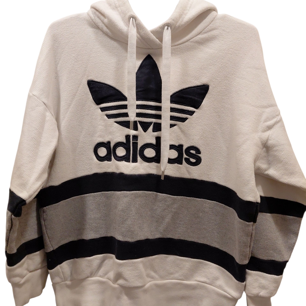 "Adidas" Unisez, Sz.S, Waffle Print Hoodie in White and Black. Waffle pattern...